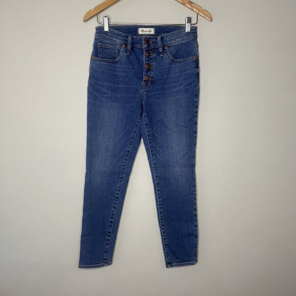 Madewell 9” Mid-Rise Skinny Crop Jeans Womens Size 27 Button-Front Medium Wash - Picture 1 of 7
